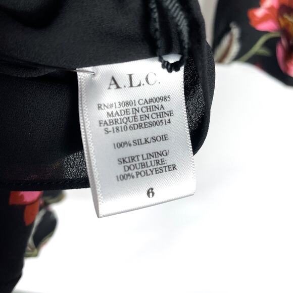 ALC Haven Dress Black Floral Silk Long Sleeve Mini‎ V-Neck Sz 6 - Picture 11 of 12